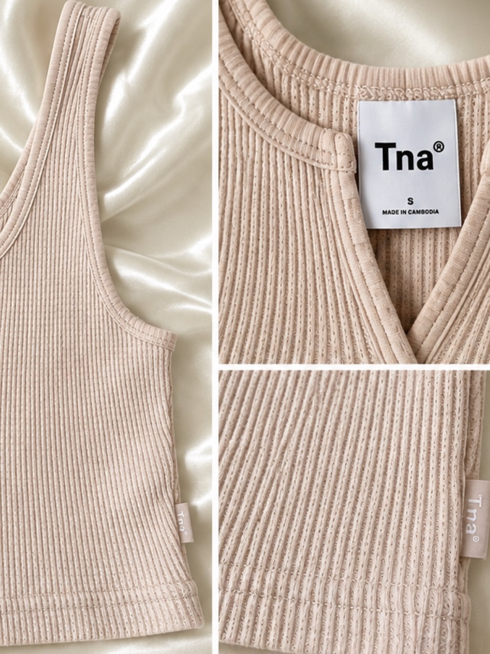🤎 Tna by Aritzia Beige Ribbed Crop Tank – Size S